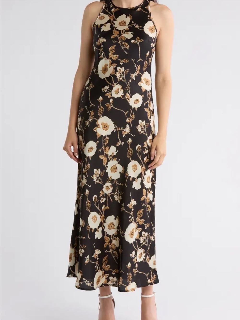 MELLODAY Black Maxi Dress with Cream & Gold Floral Print - Picture 1 of 9